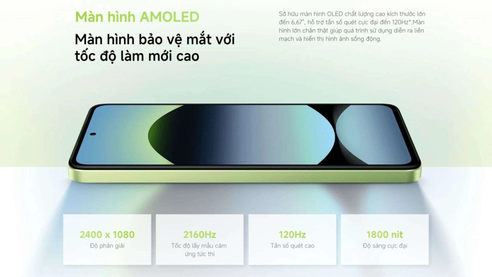 Màn hình OLED rực rỡ trên Xiaomi Redmi Note 14